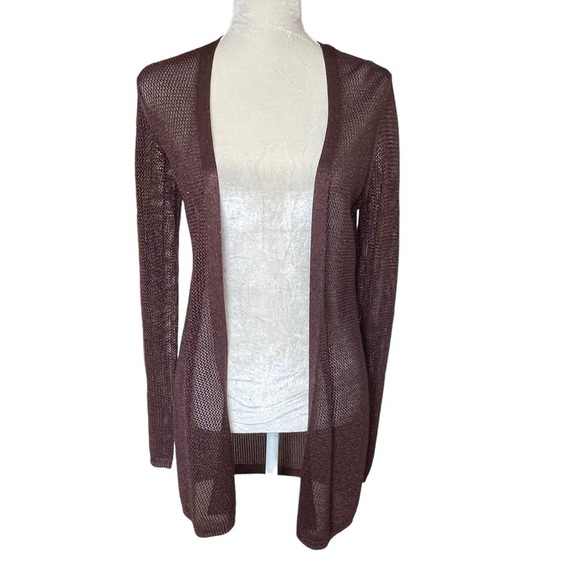 White House Black Market Women’s Open Knit Net Shimmer Cardigan Size XS Brown - Picture 3 of 10